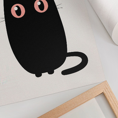 Art print Black cat with pink eyes on a white background