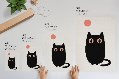 Art print Black cat with pink eyes on a white background