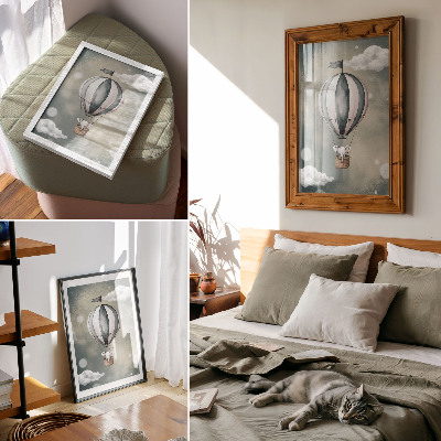 Decorative poster Balloon with clouds in delicate shades of gray