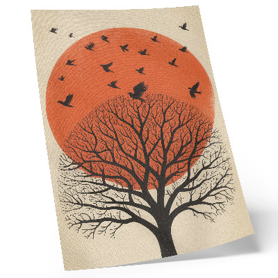 Art print Birds tree sun motif minimalist style