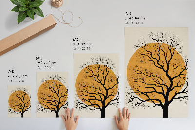Premium wall art A minimalist tree on an orange background