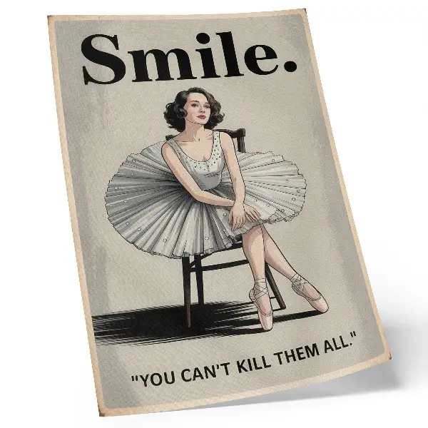 Ballerina in a tulle dress decorative poster with black lettering nostalgia