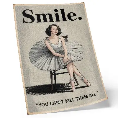 Ballerina in a tulle dress decorative poster with black lettering nostalgia