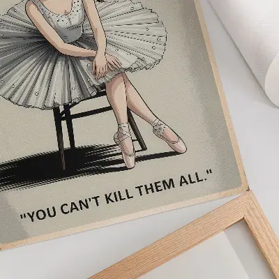 Ballerina in a tulle dress decorative poster with black lettering nostalgia
