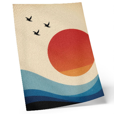Poster Abstraction big sun blue waves birds