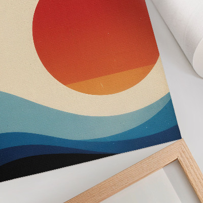 Poster Abstraction big sun blue waves birds