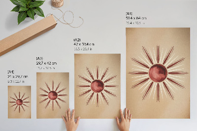 Art print Boho style, radiant sun, warm tones