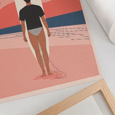Poster featuring a surfer board on a beach with a sea view for relaxation