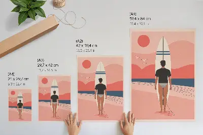Poster featuring a surfer board on a beach with a sea view for relaxation