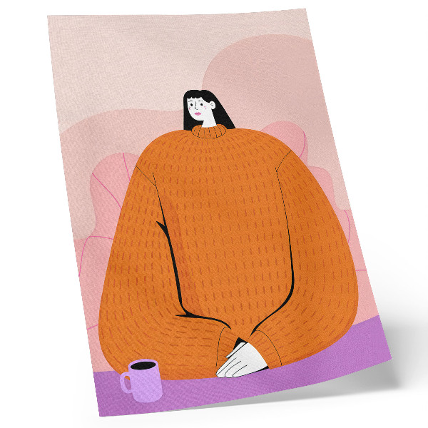 Art print Graphic of a character in an orange sweater on a pink background