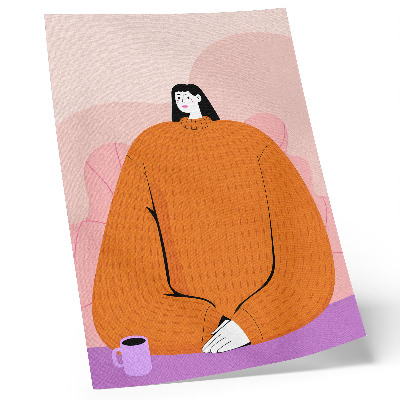 Art print Graphic of a character in an orange sweater on a pink background