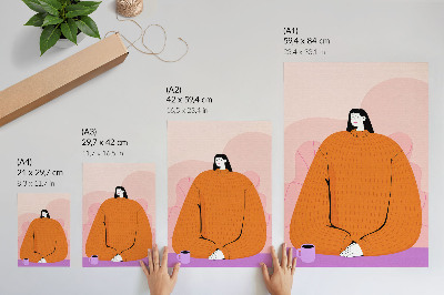 Art print Graphic of a character in an orange sweater on a pink background