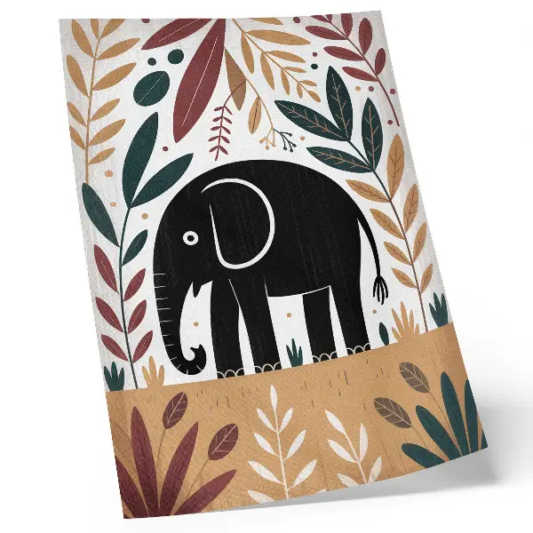 Elephant among the leaves decorative poster a nature-inspired print featuring elegant botanical simplicity