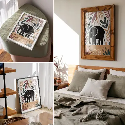 Elephant among the leaves decorative poster a nature-inspired print featuring elegant botanical simplicity