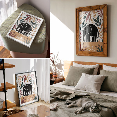 Decorative poster Elephant among the leaves elegance of nature simplicity