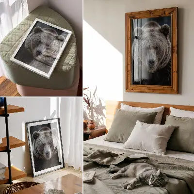 Realistic bear portrait poster calm and strong bear illustration