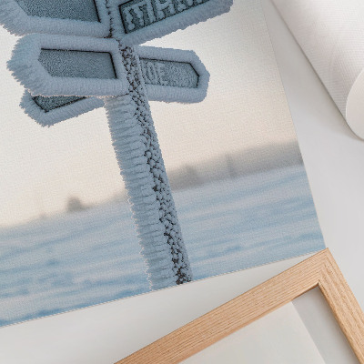 Art print Snow-covered directional sign winter minimalism