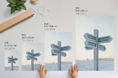 Art print Snow-covered directional sign winter minimalism