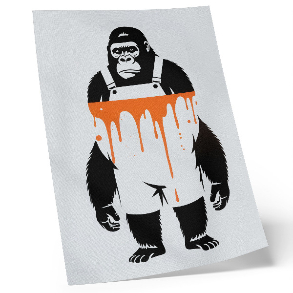 Decorative poster A gorilla in overalls against a vibrant orange background