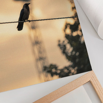Premium wall art Bird on a wire, evening sky, delicate background