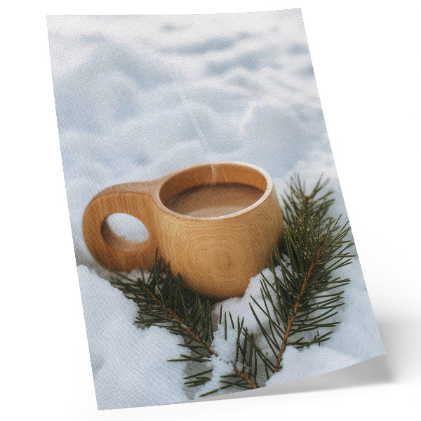 Decorative poster Wooden mug snowy landscape green twigs