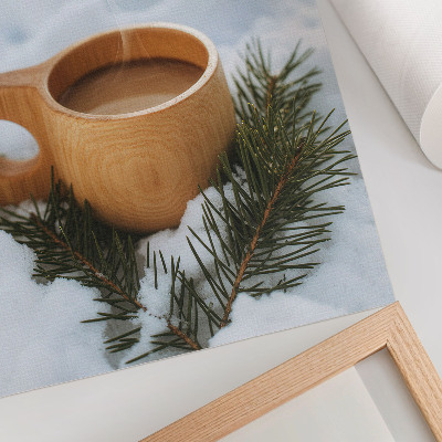 Decorative poster Wooden mug snowy landscape green twigs