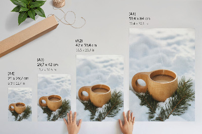 Decorative poster Wooden mug snowy landscape green twigs