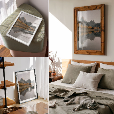 Poster Calm lake autumn trees reflection mountains nature