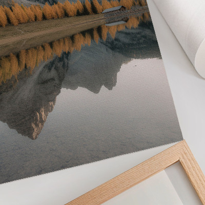 Poster Calm lake autumn trees reflection mountains nature