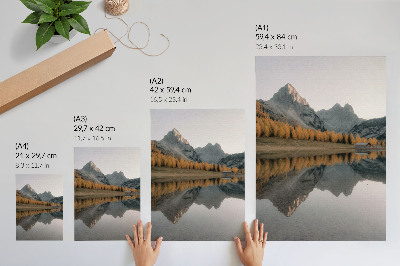 Poster Calm lake autumn trees reflection mountains nature