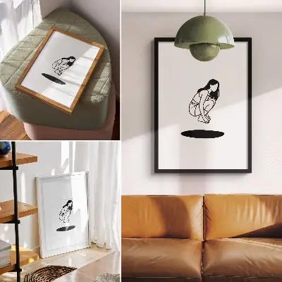 Art print crouching figure on a white background