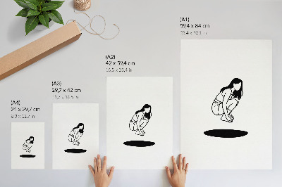 Art print A crouching figure on a white background with no details