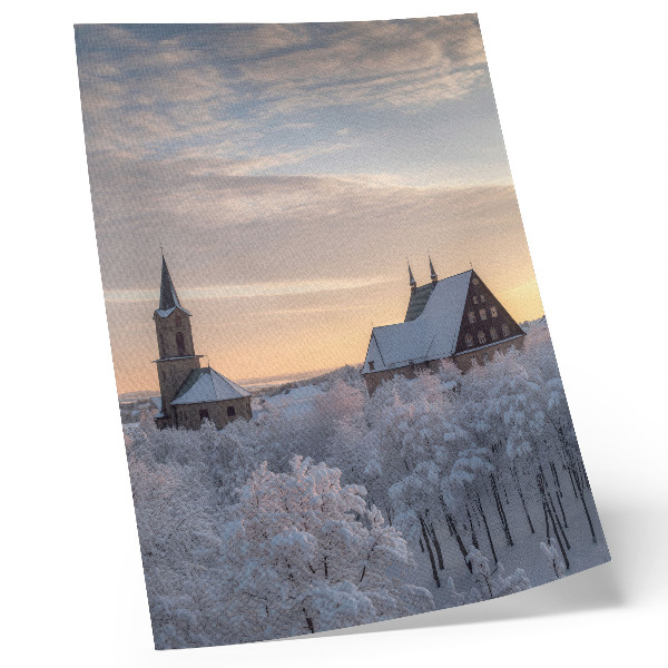 Art print Winter landscape with a snow-covered church