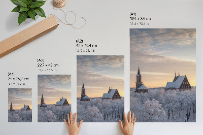 Art print Winter landscape with a snow-covered church