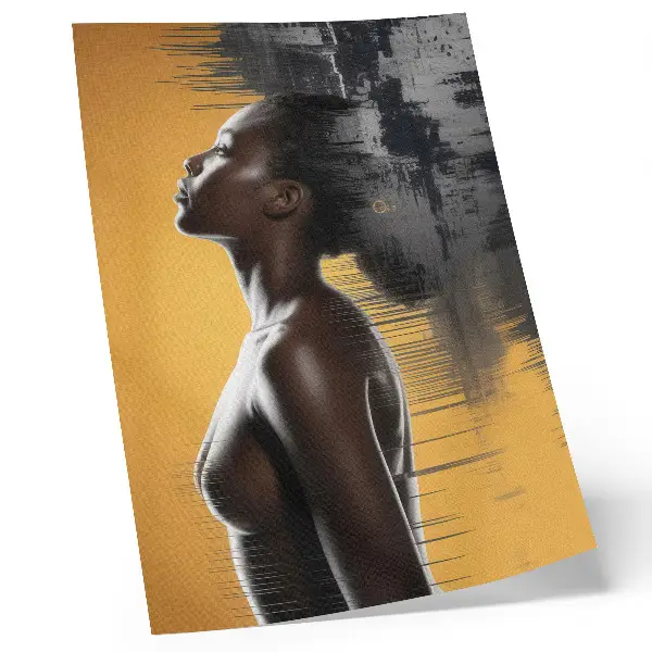 Decorative poster stylish woman figure in yellow and black contrast