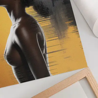 Decorative poster stylish woman figure in yellow and black contrast