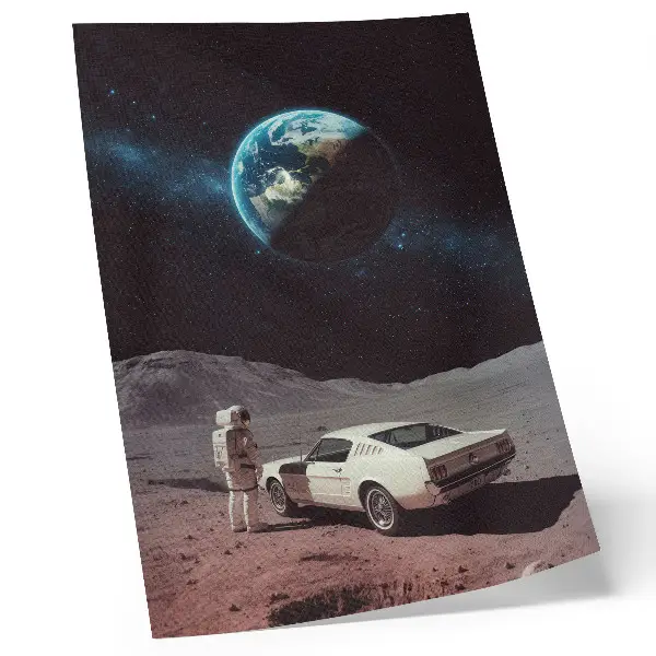Astronaut on the Moon poster featuring Earth and stars