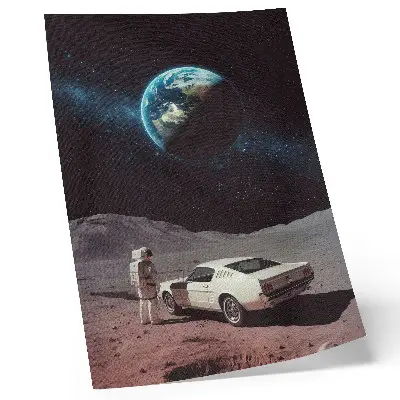 Astronaut on the Moon poster featuring Earth and stars