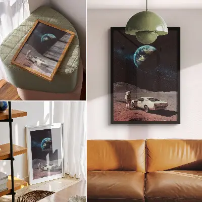 Astronaut on the Moon poster featuring Earth and stars