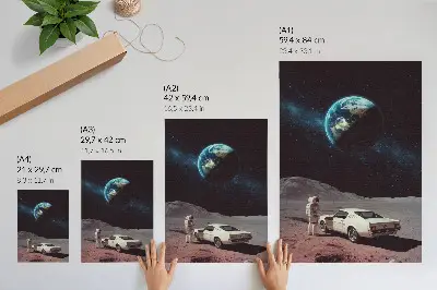 Astronaut on the Moon poster featuring Earth and stars