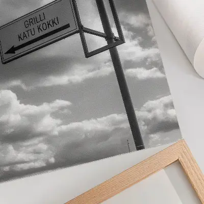 Decorative poster black and white modern road sign with clouds