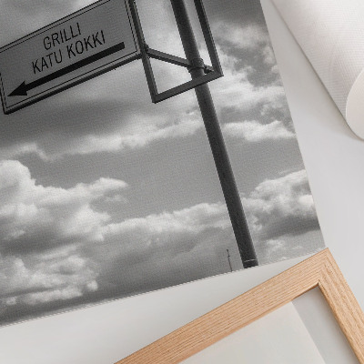 Decorative poster Black and white road sign clouds modernity
