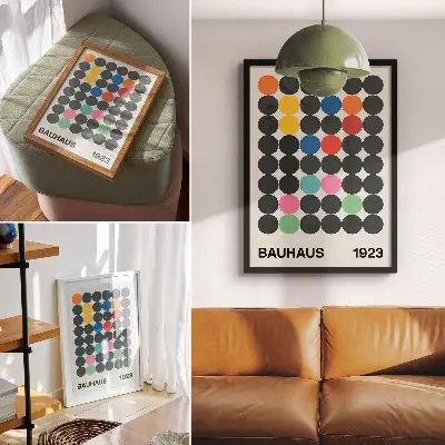 Geometric Bauhaus wall art vibrant black circles with artistic inspiration