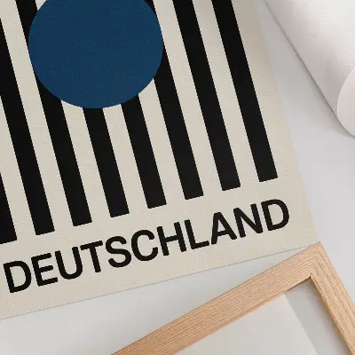 Art print with black lines on a beige background in navy blue with a modern aesthetic