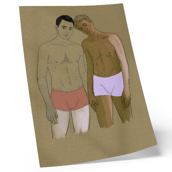 Art print Illustration of men in underwear in warm colors