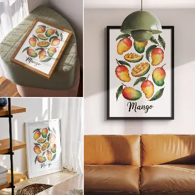Decorative poster exotic mango green leaves illustration