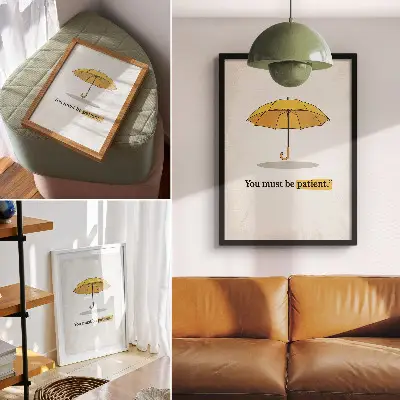 Decorative poster yellow umbrella on a minimalist cream background