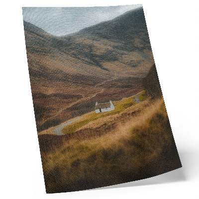 Poster A mountain landscape with a lonely cottage in the middle of nature
