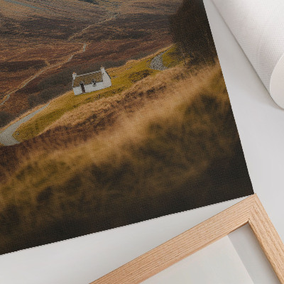 Poster A mountain landscape with a lonely cottage in the middle of nature