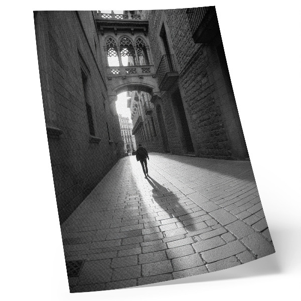 Decorative poster Black and white photography of a street with architecture